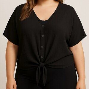 Timeless Fashion Sugar Kisses Womens Black Tie-Front Button Blouse New with Tags
